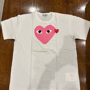Comme des Garcons White Tee with Pink Heart Design